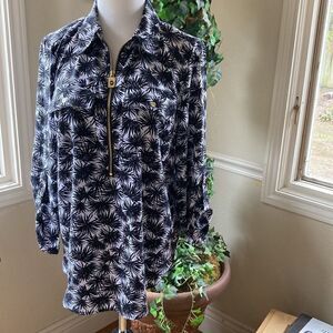 Michael Kors Quarter Zip Black & White Tab Sleeves Long Line Tunic Size L